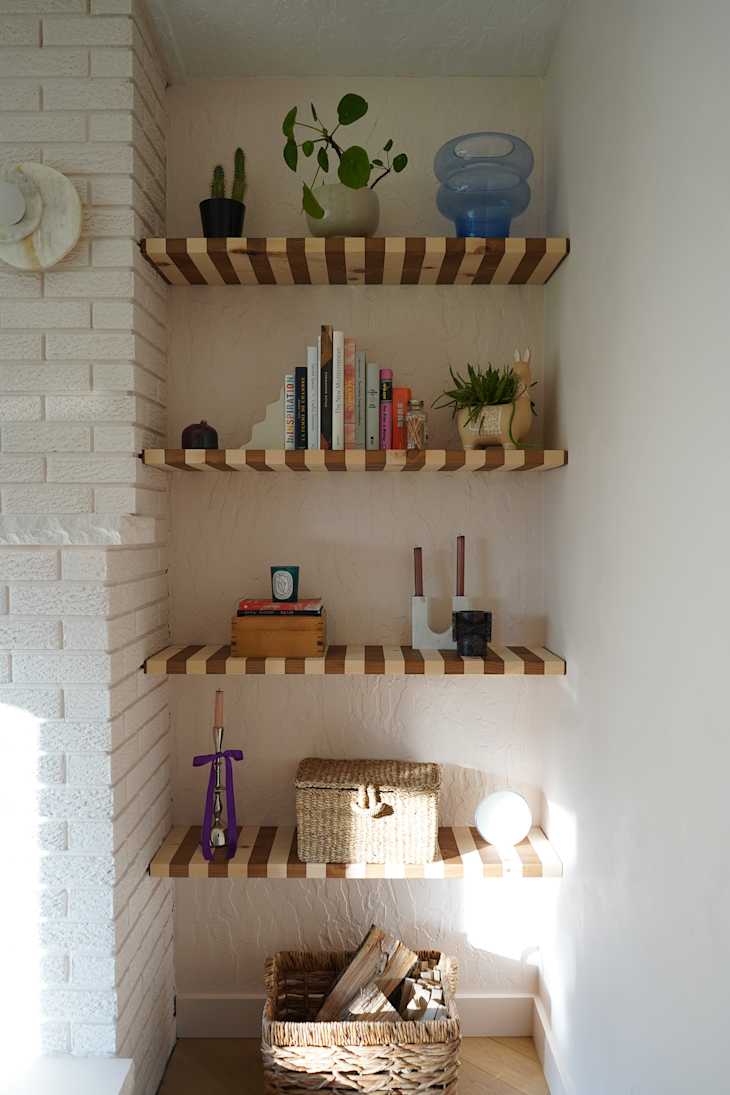 Picture of Cheap Living Room Corner Pine Shelves Makeover | Apartment Therapy